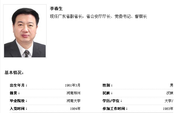李春生被任命为广东省副省长兼公安厅长(图)